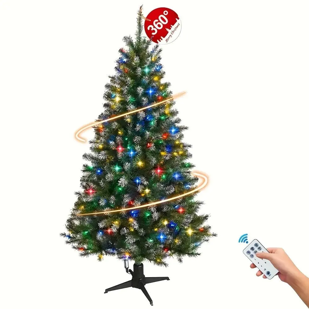 Bhony 6FT 360° Rotating Christmas Tree With Lights, Remote Control, 200 Warm White&Multi-color LED Lights, 11 Lighting Modes, Easy Assembly, Waterproof, Energy-Saving, Holiday Decor