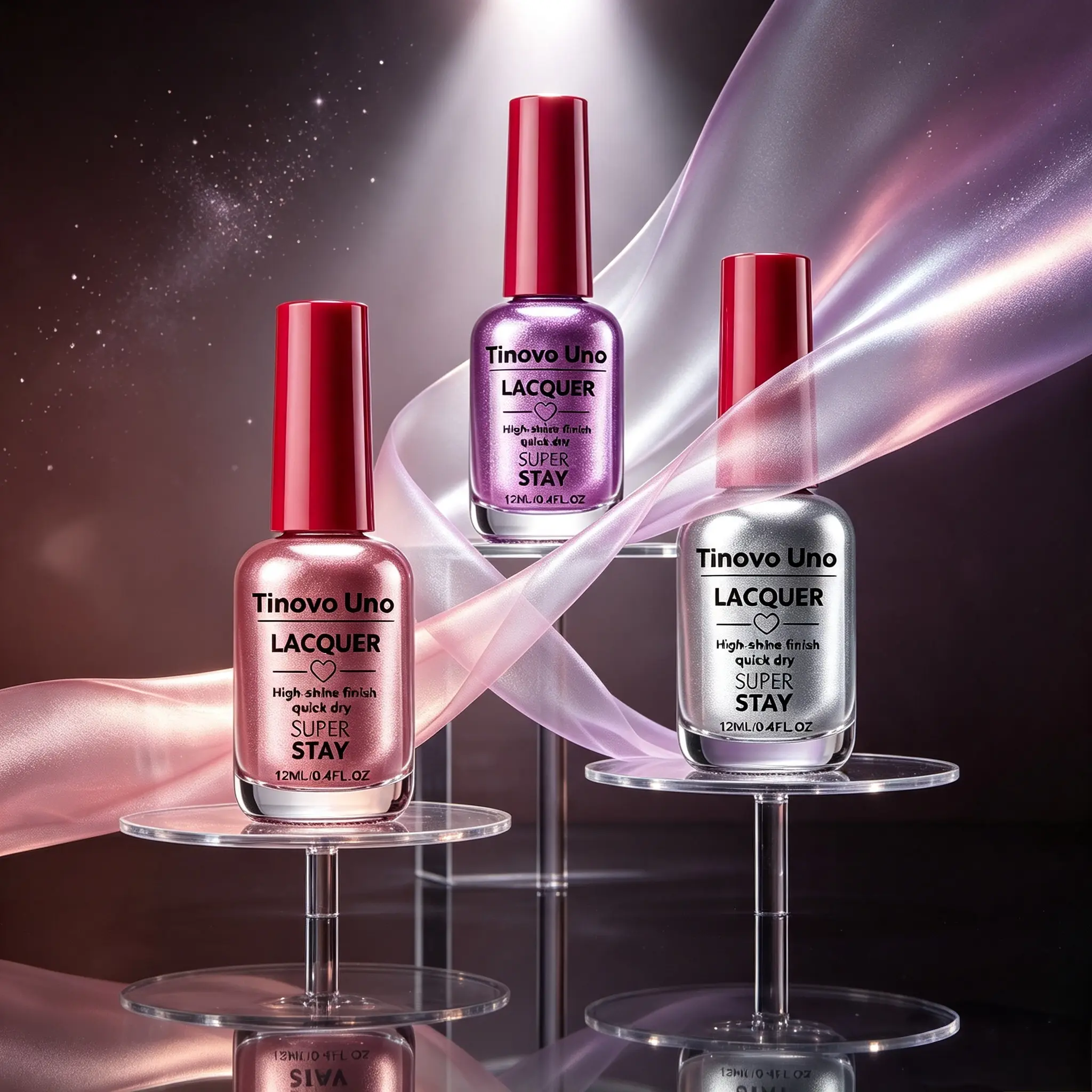 Tinovo Uno Metallic Chrome Nail Polish Set, Quick Dry Mirror Pink, Metallic Purple & Silver Nail Lacquer Kit, Long Lasting High Shine Reflective Regular Nail Varnish, DIY Home Manicure Gift Set for Women
