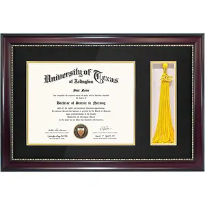 11x17 Mahogany Diploma Frame with Tassel Holder for 8.5x11 Certificate Document,Real Glass, Black over  Mat