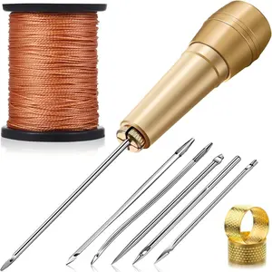 Leather Sewing Needles Set, Copper Handle, Soft Padding Repair Kit, 50m Nylon Thread, 2 Pins, Handmade Leather Sewing Tools, Sewing Supplies Crafts