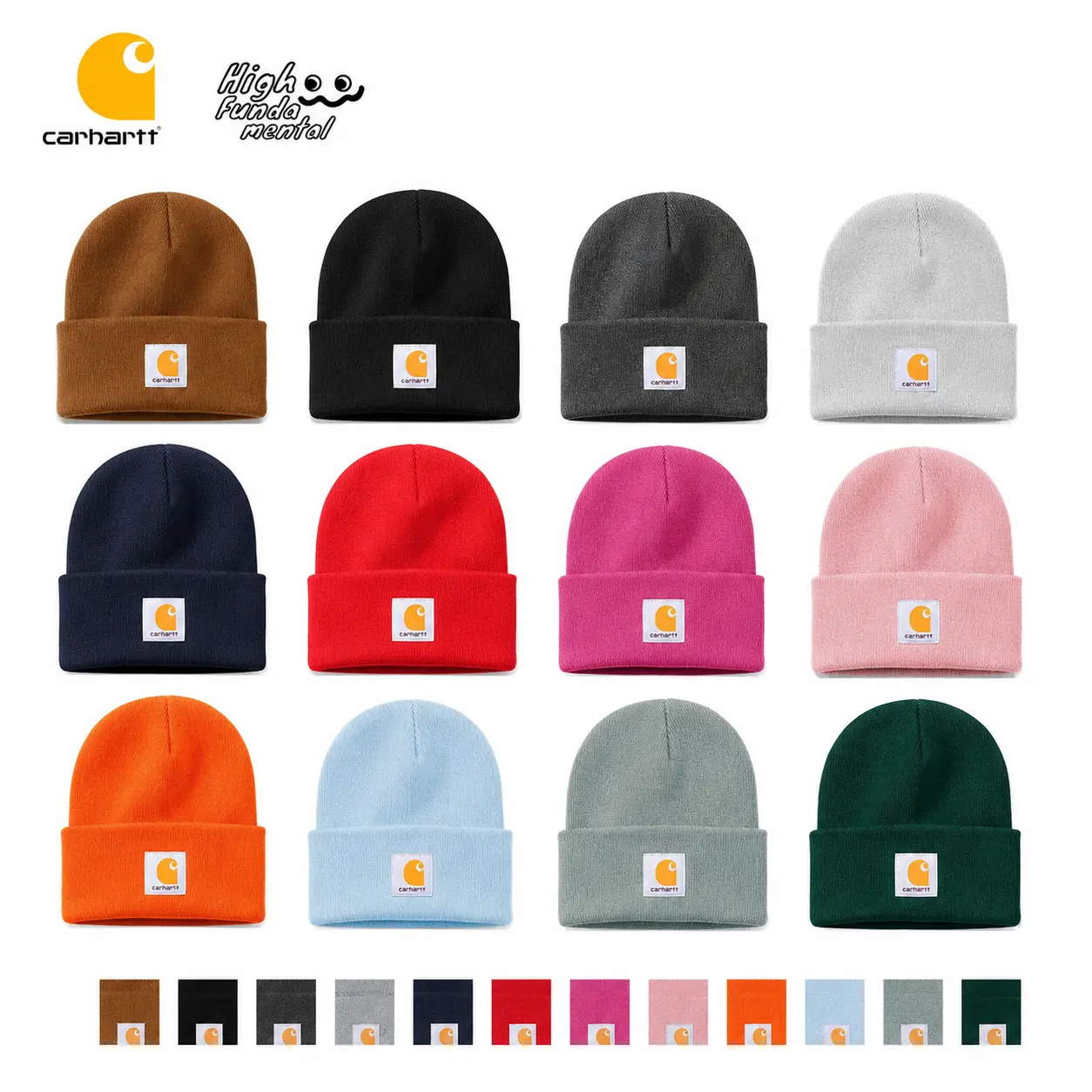 Carhartt Men's & Women's Black Knit Beanie with Logo Patch Winter Hat for Versatile Winter Wear Soft Cozy Material, Classic Style Beanie Knit Hat Cap Plain Winter Hip Hop One Size Fits All