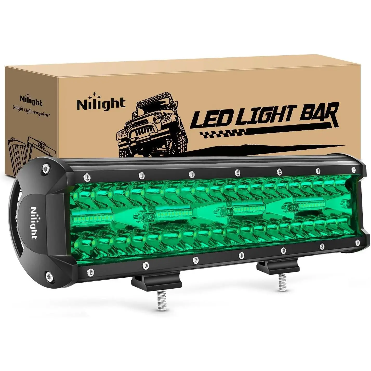 Nilight 12-in LED Light Bar - Green Triple Row, 240W Spot-Flood Combo LED Lights with Adjustable Mount, Aluminum Alloy Body for Off-Road UTV, Truck, Pick-up; Outdoor Cooling Driving Fog Lighting