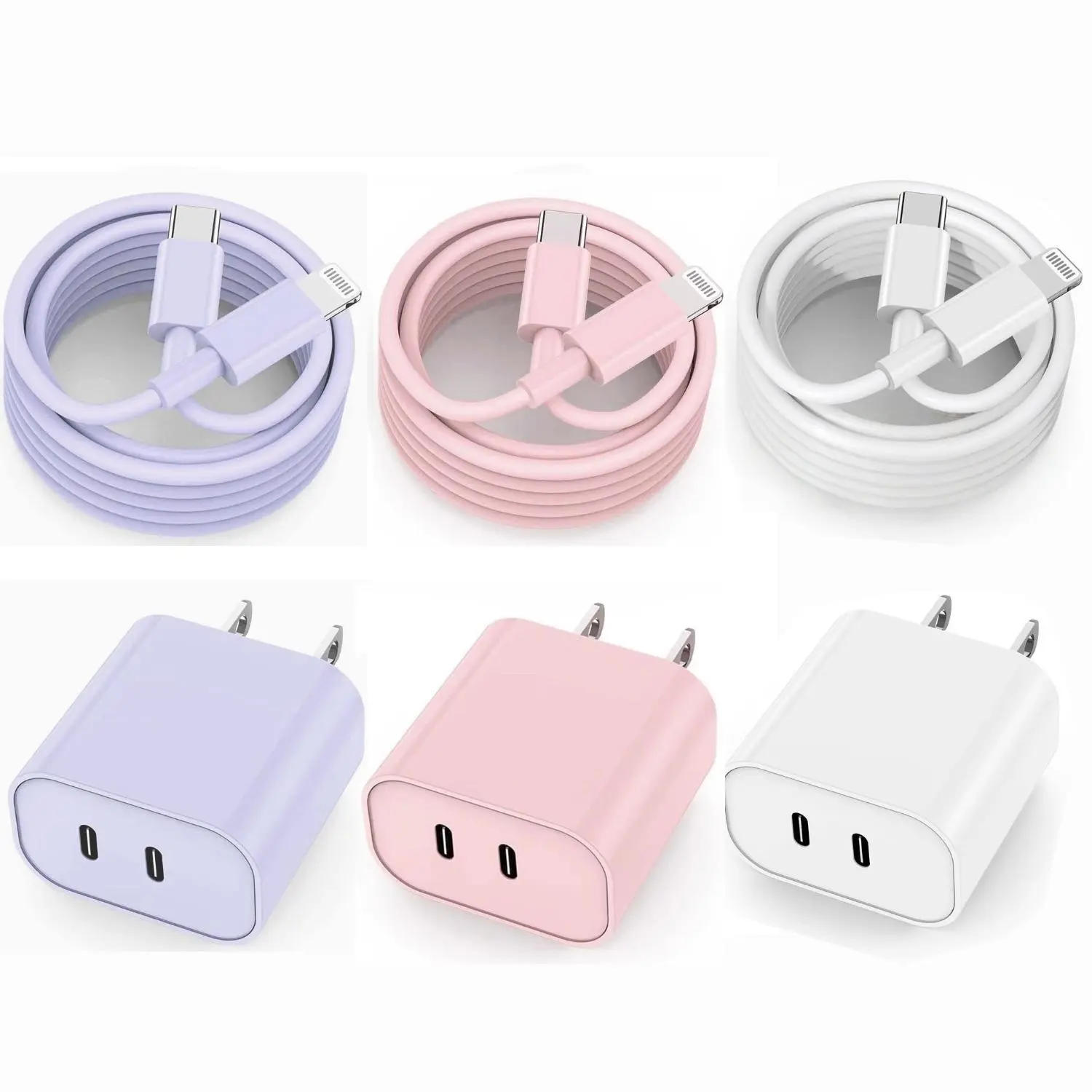 3-Pack Color Charger For IPhone 14 Charger Fast Charging, 40W Dual Port USB C Charger With 6FT Type C To Lightning Cable  For iPhone 14/13/12/11,iPad Cellphone