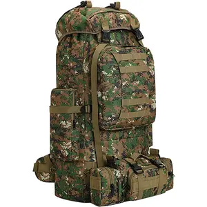 100L Camping Hiking Backpack Military Tactical Rucksack Waterproof Lightweight Woodland Camo-C 900D Oxford Cloth Fabric Large Capacity 4 External Hanging Systems Separate Belt Bag Comfortable Breathable