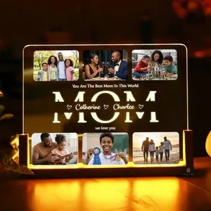 Custom MOM Picture Frame Night Light Personalized 6-Photo Plaque with Names | Mother’s Day Gift, Bedside LED Decor, Birthday Gift for Mom & Grandma