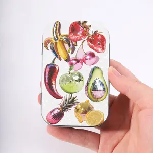 Metal Rectangular Storage Box, Fun Pattern, Rhinestone Fruit Vegetables, Mini Portable Hinged, Home Organization, Gift Idea