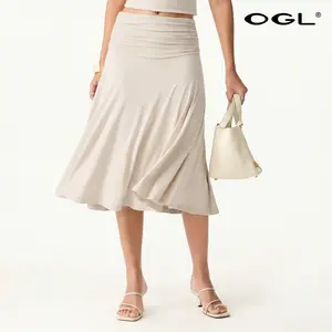 OGL Flowy Side Ruched A-line Midi Skirt - Elegant and Comfortable for Everyday Wear , Bottom, Basic summerwins Minimalist Women skirts DealsForYouDays