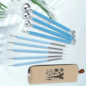 9 Pack Sculpting Tools Kit,Include 4 Double-Ended Metal Ceramic Clay Ball Stylus Dotting Tools and 5 Pcs 2 Way Silicone Polymer and Embossing Paper Flower Indentation Tool Set,Christmas Party Gifts,Hand Tools Kits