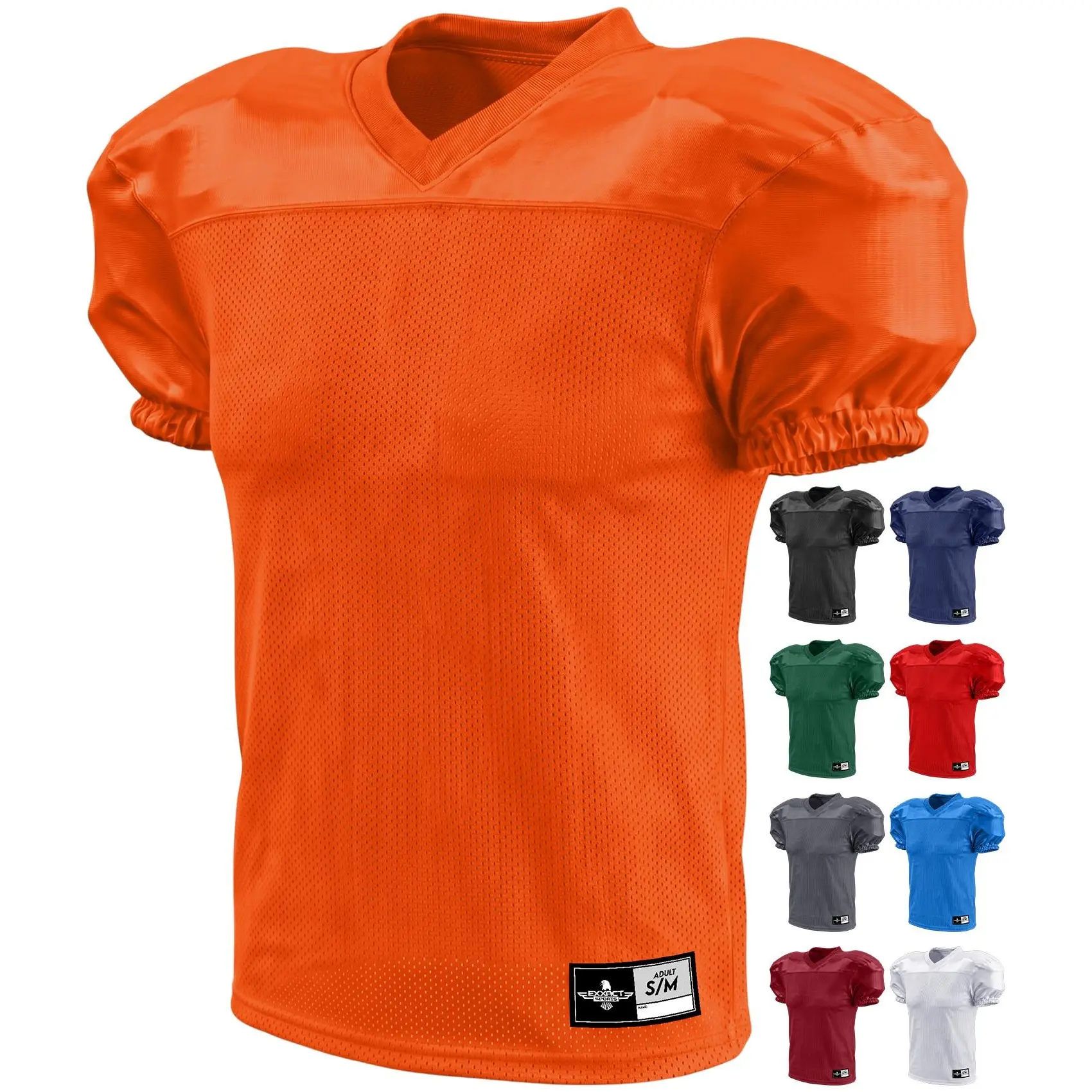 Exxact Sports Men’s Pro-Style American Football Practice Jersey - Lightweight Breathable Mesh Uniform, Moisture Wicking Sportswear Top, Short Sleeve Athletic Workout Top (Orange)