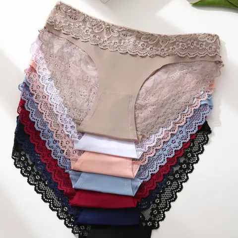 Women's 7pcs Contrast Floral Lace Feminine Nylon Fitted Knicker, Breathable Comfortable Hollow Out Lace Trim Panty for Daily Wear, Ladies Lingerie Underwear for All Seasons