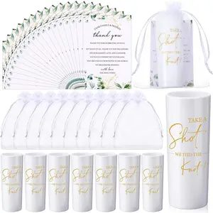 50 Set Wedding Favors for Guests Bulk 2oz  Take a Shot We Tied the Knot Shot Glasses with Thank You Cards Organza Bags for Guest Souvenir Wedding Bridal Shower Gifts (White,)