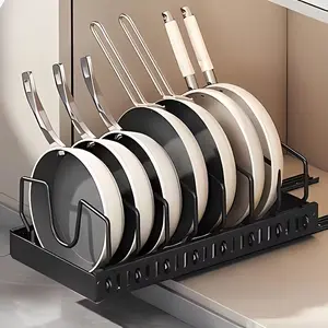 Kitchen Pot Storage Organizing Rack, 1 Count Pull Out Kitchen Pot Organizer, Kitchen Dish Storage Rack, Home Organizer for Kitchen, Home Supplies