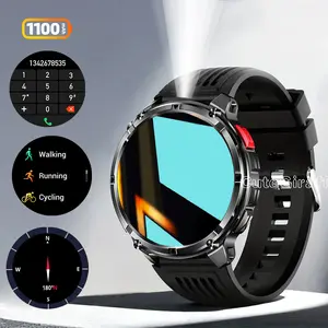 Military Smartwatch for Men, LED Flashlight BT Call IP68 Waterproof Heart Rate Fitness Pedometer Android/iOS Compatible - Ideal for Hunting Hiking Extreme Sports