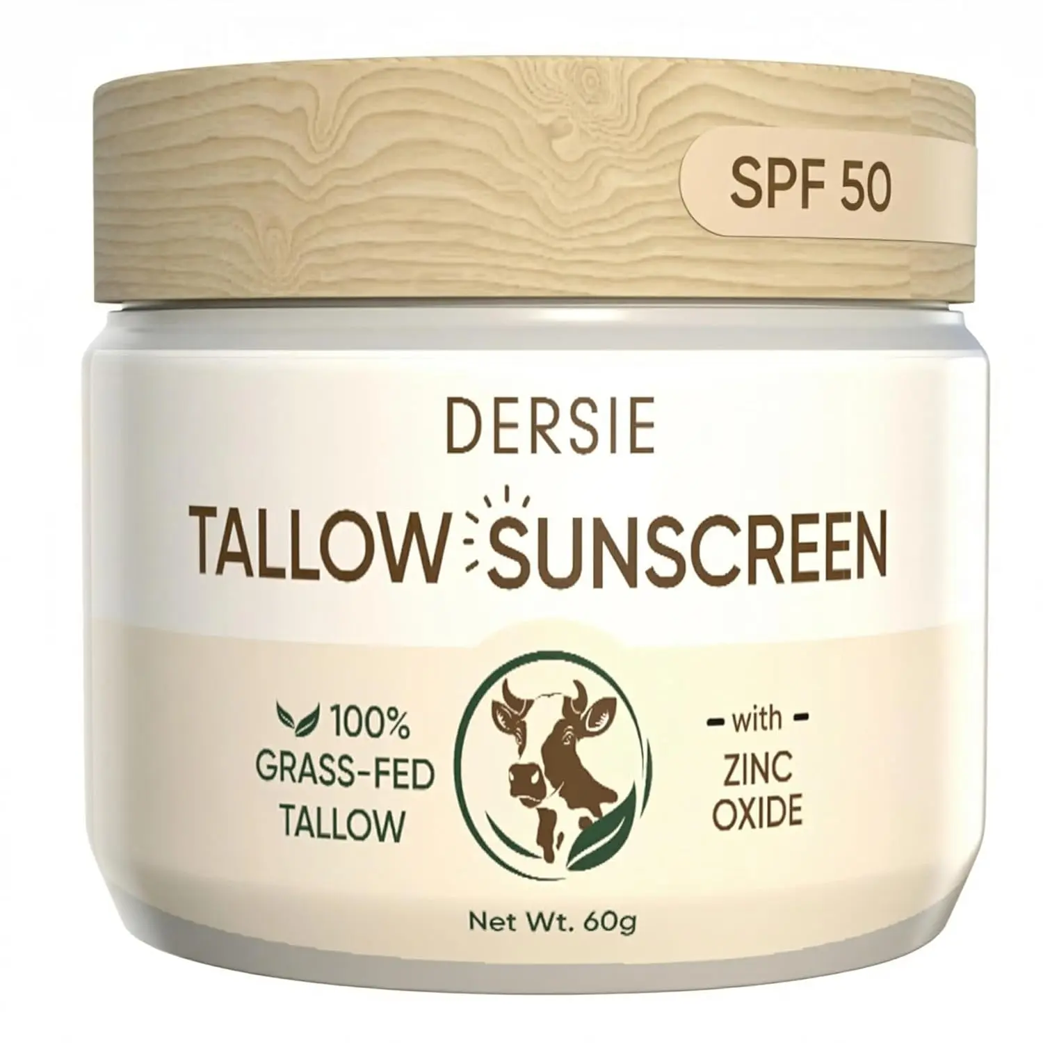 Dersie Tallow Sunscreen SPF 50 – Mineral UV Defense with Non-Nano Zinc Oxide – Face & Body Sun Protection for Adults & Kids – 100% Grass-Fed Beef Tallow for Moisture Retention & Skin Comfort (2.1 oz)