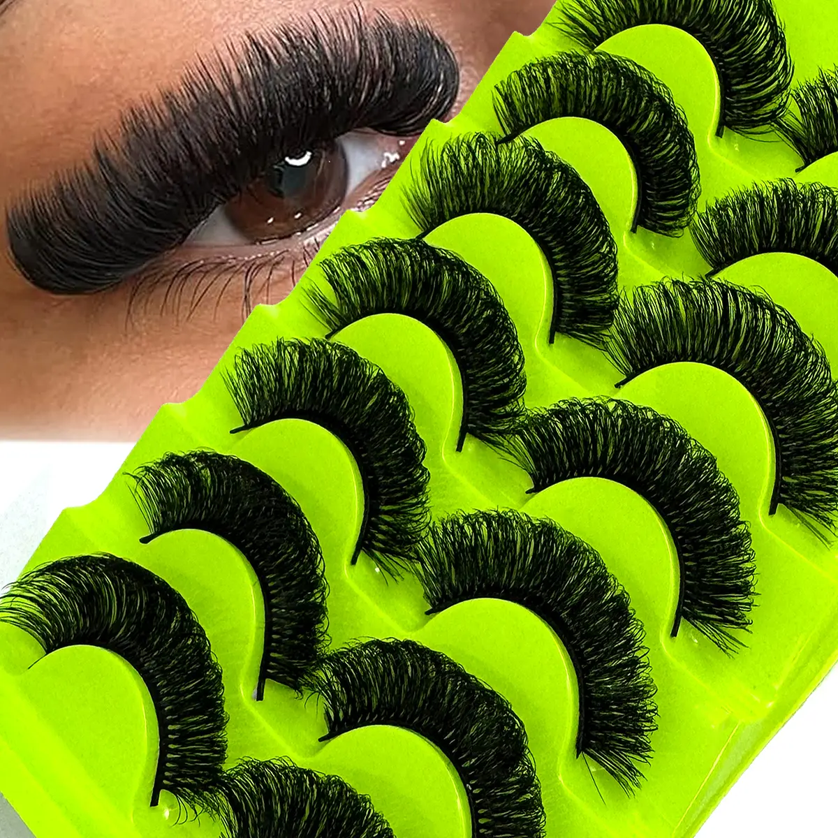UMIRYAO 7 Pairs False Eyelashes, Fluffy Faux Mink Russian Volume Lash Strips, 0.07mm DD Curl for a Fox Eye Lift, Reusable Makeup for Adults & Beginners, False Eyelashes & Adhesives, Nature, Polyester, Dramatic Lashes, 7Pairs/7D39, Lengthening