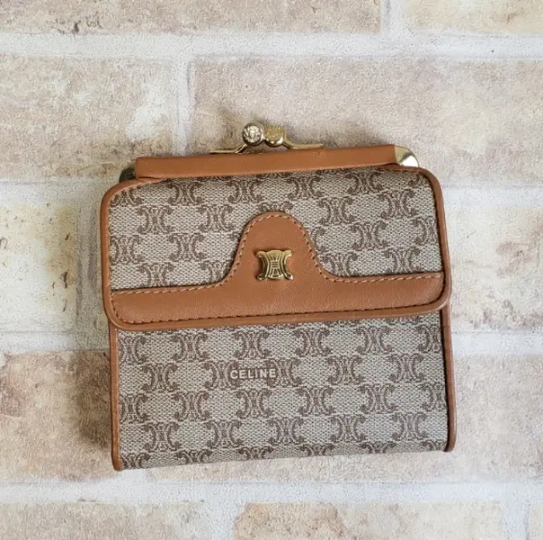 Pre-owned Celine Coated Canvas Small Leather Goods Vintage Triomphe Monogram Leather Kisslock Compact Trifold Wallet Coin Purse J8070222