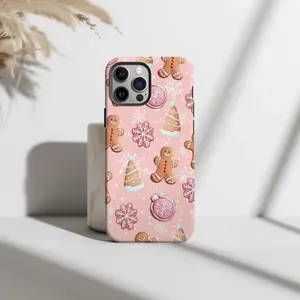 Christmas Gingerbread and Snowflake Rugged 2-in-1 Case with a durable, shock-absorbing, stylish design. Compatible with iPhone 17 16 15 14 13 12 11 Pro Max Pro Plus Samsung Galaxy S25 S24 S23 Ultra
