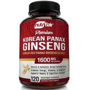 NutriFlair Korean Red Panax Ginseng, Fatigue Recovery Mental Focus & Energy Boosting Supplement, Natural Dairy-Free & Vegan-Friendly - 120 Capsules