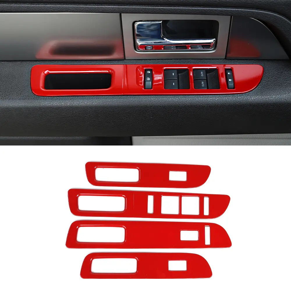 Custom Window Lift Adjust Switch Panel Cover Trim - Red Car Interior Kit, Interior Truck Accessories for Ford F150 2009-2014 (Does Not Fit Supercab)