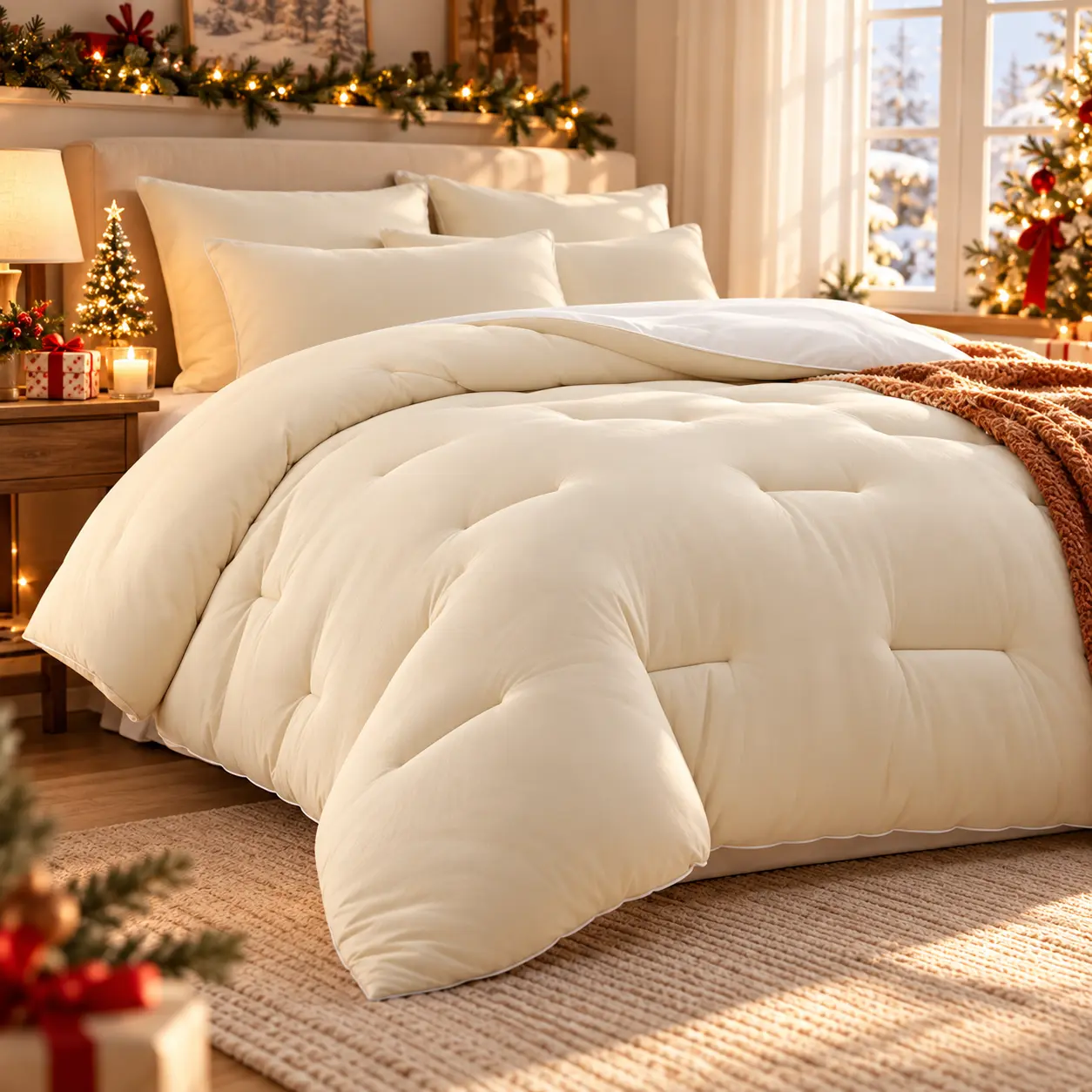 Cloud-Like Comforter, Ultra Soft Fluffy   comfort  Bedding, Lightweight and Breathable All-Season Comforter for Cozy Sleep, Queen/California King,familyfun
