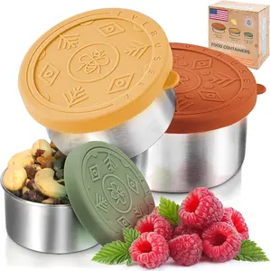 EVERUSELY 3-Pack Stainless Steel Kitchen Food Storage Containers Set, Muted Metal Nesting Lunch & Snack Containers with Leakproof Silicone Lids, Chemical-Safe, Dishwasher & Freezer Safe for Home & Office Use