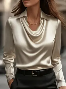 All-Season Satin Cowl Neck Blouse, Silky Elegant Long Sleeve Top, Perfect for Office, Casual Days, Dates & Going-Outlooks