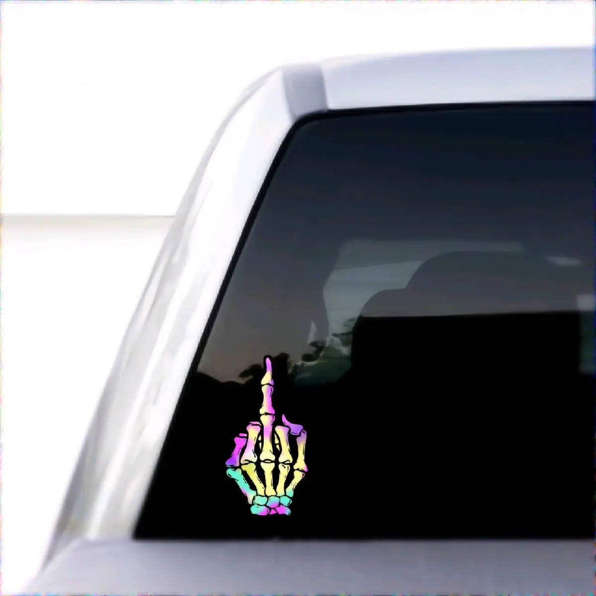 Skeleton Middle Finger UV-DTF Sticker, Waterproof and UV Resistant, 5x3 Inches funny hard car stickers window truck car decal personalized