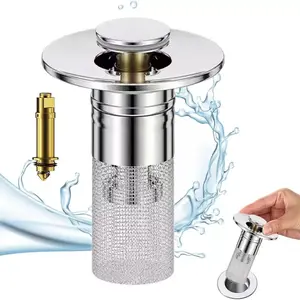 Stainless Steel Removable Pop Up Drain Strainer for 28-33 mm Drain Hole Universal Push Type Sink Strainer for Bathroom Kitchen