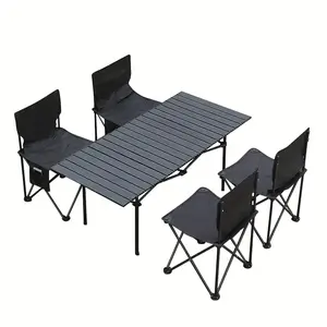 4-Person Folding Camping Table & Chairs Set | 286LB Load Capacity, Waterproof Aluminum Tabletop & Portable Carry Bag for Outdoor Picnic and BBQ