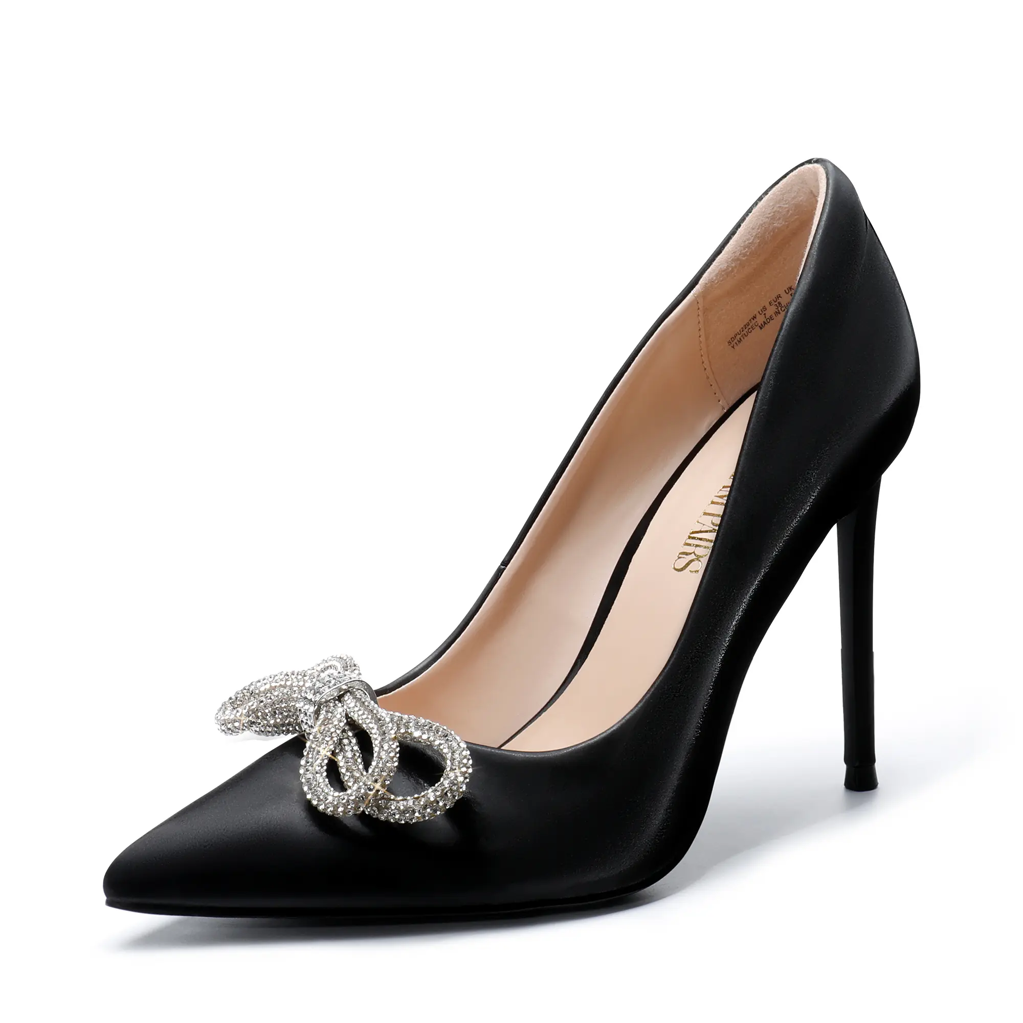 Dream Pairs Women's Faux Silk Pointed Toe Pumps with Rhinestone Bow, Stylish 4 in Stiletto Comfortable Heels for Evening Party, Footwear, Heeled, Classic, Elegant, Chic, Knot, Heels For Women, Fashion Apparel, Stiletto Pumps, Classy, All Seasons, Fine Sti
