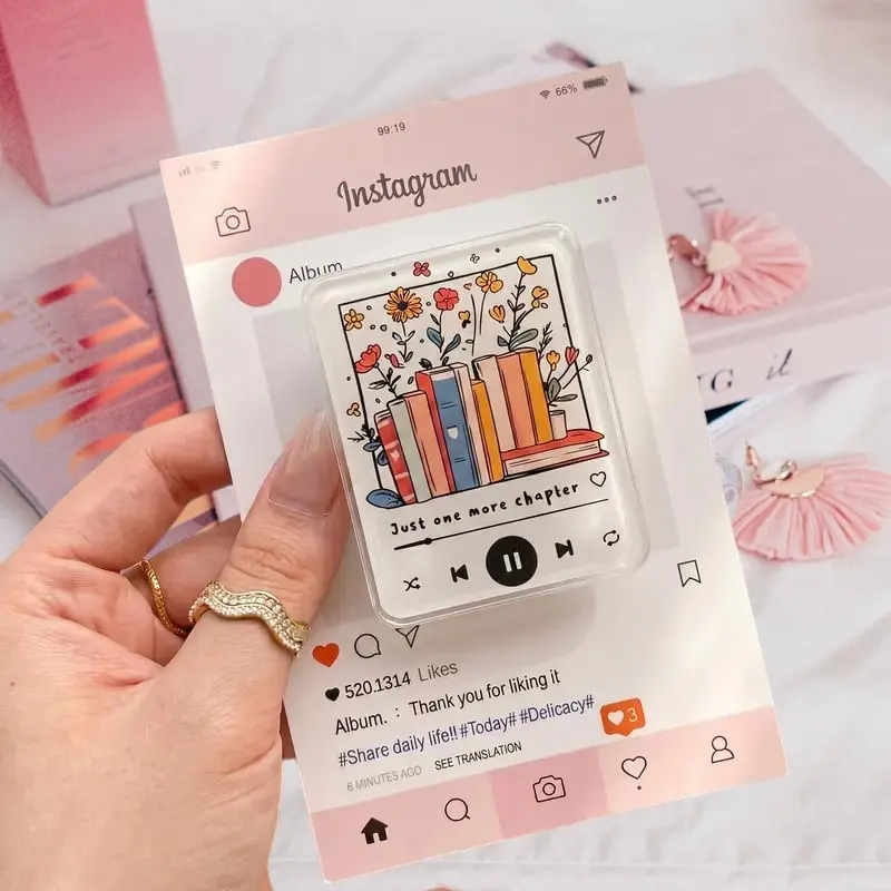 Just One More Chapter Music Player Kindle Grip | Aesthetic Bookish Floral Griptok Clear E-Reader Stand Holder