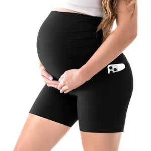 Walifrey Women's Maternity Shorts with Pockets Over The Belly,Pregnancy Yoga Pants Activewear Workout Shorts