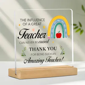 Best Teacher Acrylic Plaque with Wooden Stand, Thoughtful Thank You Gift for Students, Perfect for Home and Office Decor