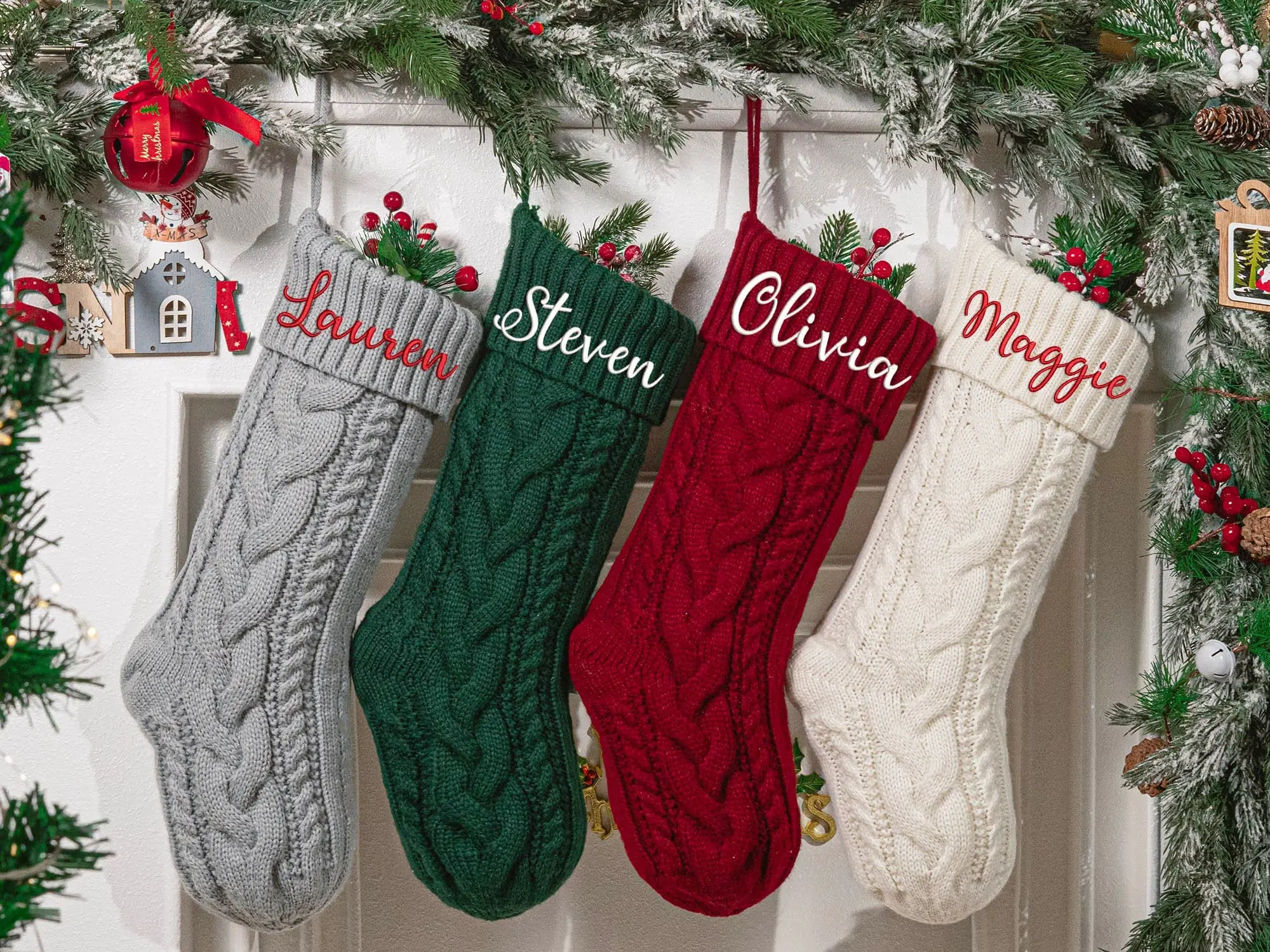 Embroidered Christmas Stockings With Name Personalized Christmas Stockings Family Knitted Christmas Stockings 2024 Custom Christmas Gifts
