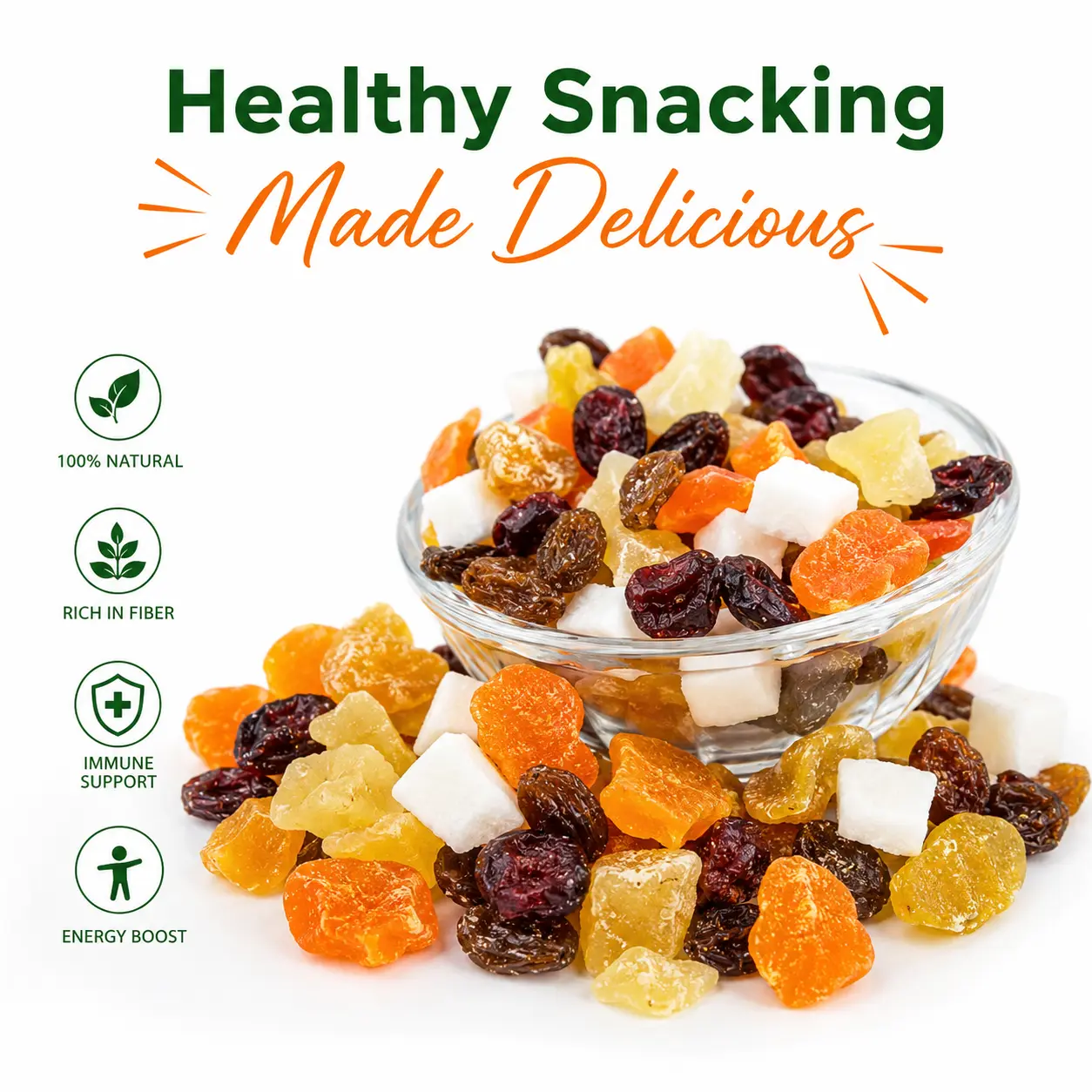 Dried Fruit Mix 24oz - Mixed Fruit Snack with Cranberries, Mango, Coconut & Raisins - USA Made