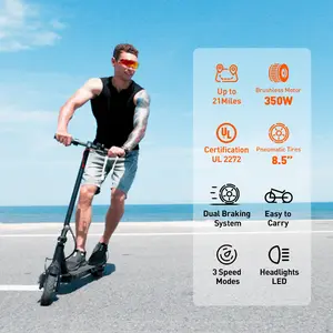 E9 Pro Long Range Commuter Electric Scooter 18MPH 21Miles 10''/8.5'' Tires Folding Adult Scooter with Headlights 36V5.2Ah Battery 3 Speed Modes