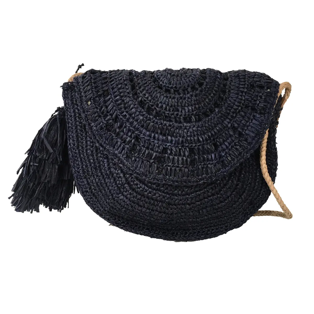 Women's Mar Y Sol Lila Boho Crocheted Raffia Straw Crossbody Bag - Casual Navy Flap, Adjustable Strap, Lightweight Travel Bag