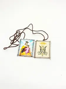 Colored Brown Scapular with Our Lady of Mt. Carmel  1  3/4"