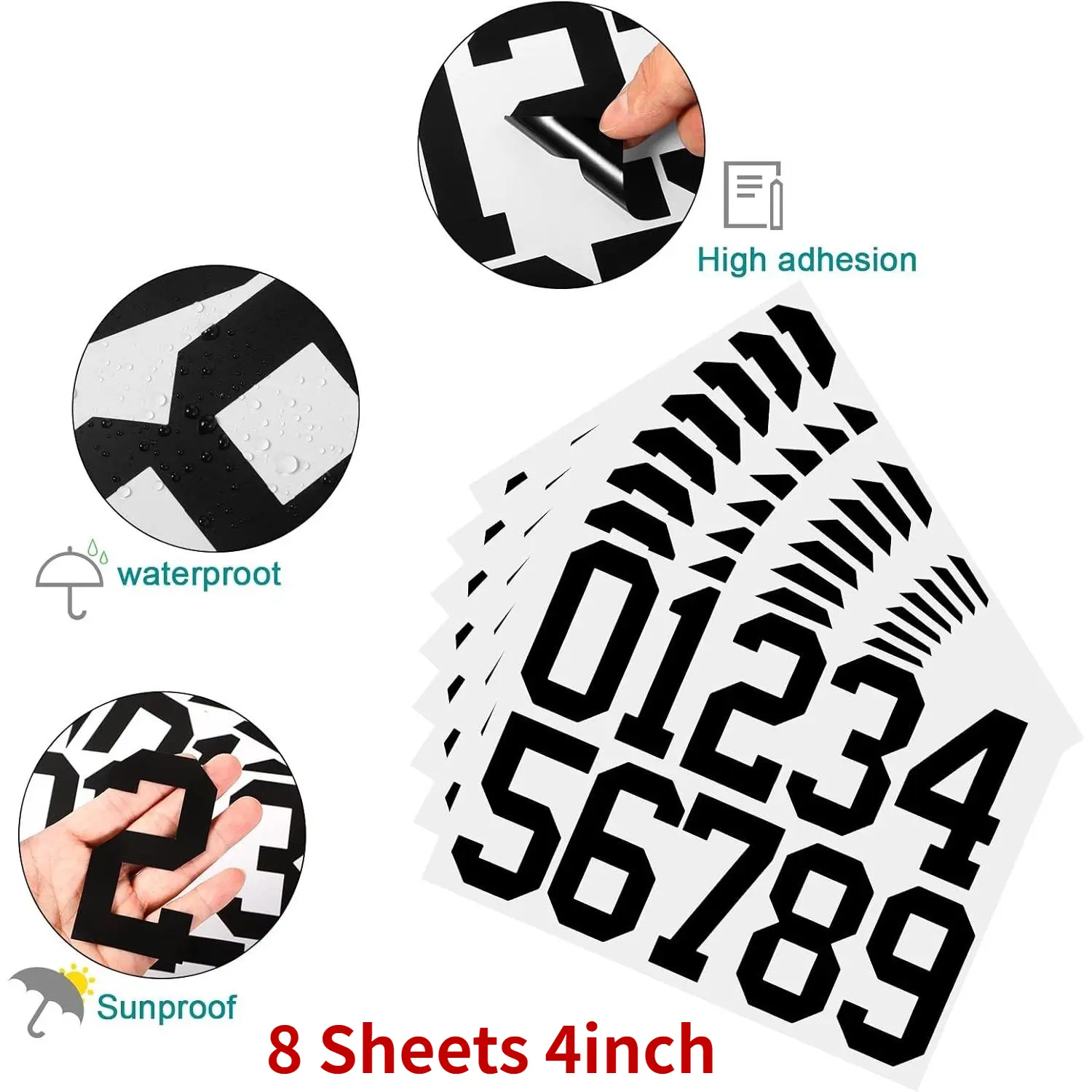 4-in Addressing Mailbox Number Stickers, 8-Pack Self-Adhesive Waterproof High-Contrast Rectangular Decals for Mailboxes, Family Use, High Adhesion, Easy to Paste and Remove, Glossy Finish, Home Users
