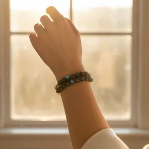 Labradorite Bracelet Beaded Gemstones with Blue Green and Gold Labradorescence for Liminal Sight Protection and Intuitive Clarity