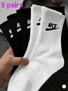 5 pairs of NICE new breathable Athletic mid tube socks, sweat absorbing and comfortable unisex trendy socks. Street style daily commuting versatile short socks Socks Men Sweat Absorbent Socks