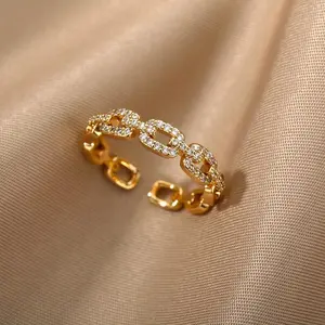 Women's Copper Ring - Chain Design with Cubic Synthetic Zirconia Inlay, Suitable for Daily Wear and Parties, Copper Rings