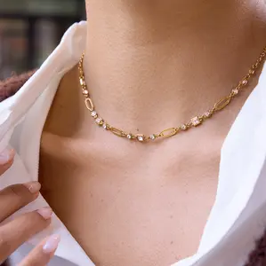 Emma's Heart | Sparkling Layered Necklace - 18K Gold Plated Titanium Steel, Chic Rhinestone Statement