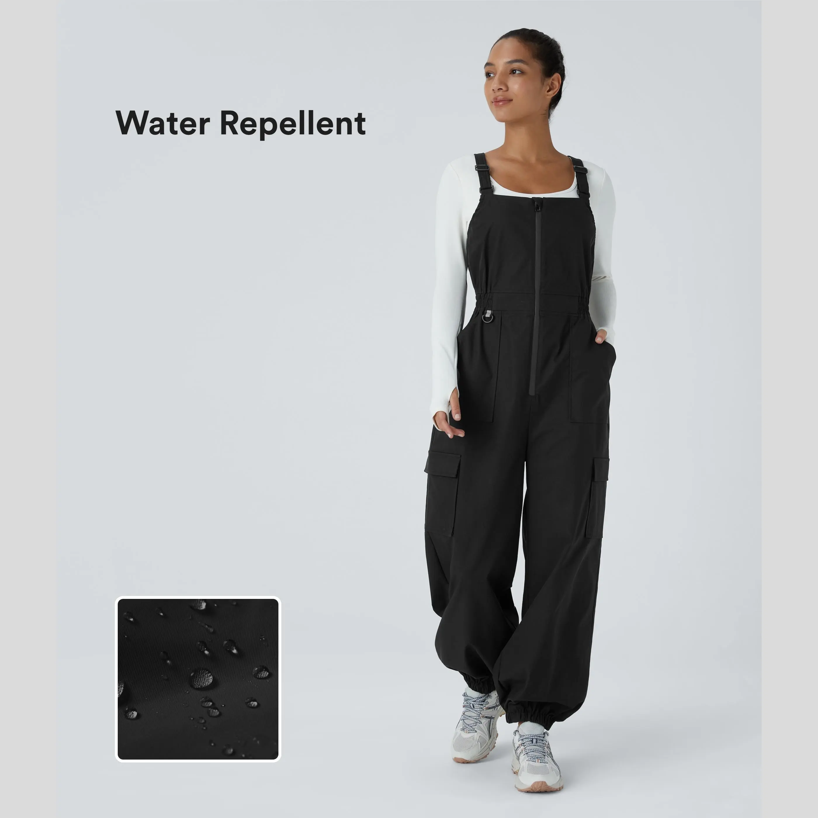 Halara Water Repellent Wear-Resistant Adjustable Strap Crisscross Zipper Multiple Pockets Camping Overalls