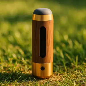 Walnut Wood Car Ashtray with Built-In Lighter – 3 Heat Bands, 3 Cig Openings, No-Mess Clean Ride Essential & Gift for Him Wooden Walnut--Gold.