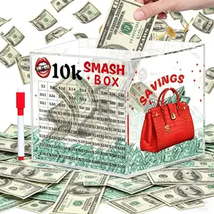 Graduation Gift for her,10k Smash Box for Money, Piggy Bank for Adults 10000 Savings Challenge Box, Money Saving Box for Cash, Unbreakable Clear Acrylic Money Saver Must Break to Open, Acrylic Savings Jar, Coin Bank