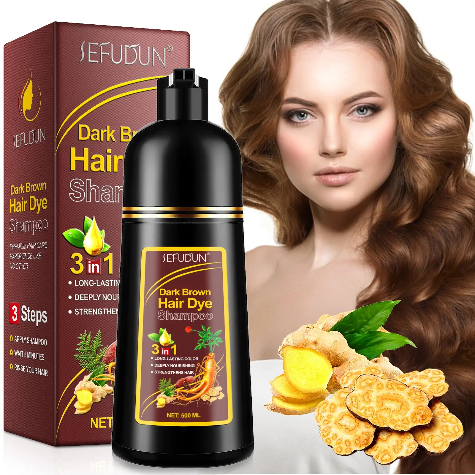SEFUDUN 3-in-1 Hair Dye Shampoo, Haircare, Quick color application, covers gray hair, refreshes roots, Cover grey hair, long-lasting color resists fading, leaving hair soft and smooth, perfect for at-home DIY coloring—easy to use