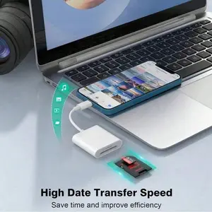 2-In-1 SD Card Reader Adapter Memory Card Reader for iPhone iPad Series, Supports SD TF Cards, Portable Plug-And-Play, Compatible with iPhone 17 Pro Max XR XS