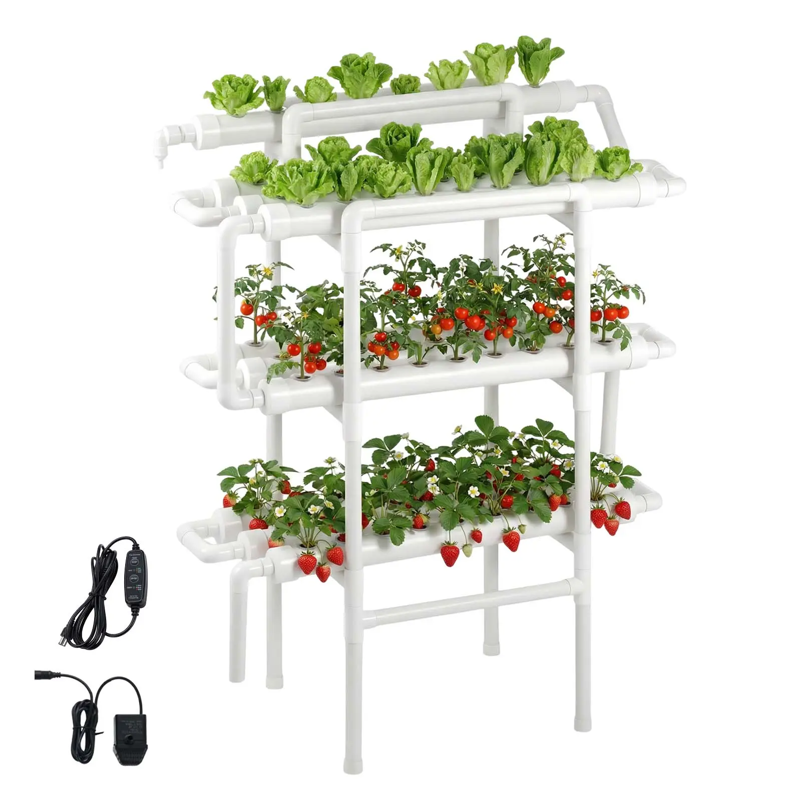 【SummerFinds】VEVOR Hydroponics Growing System Kit, 3-Tier 90 Sites UPVC Pipe Hydroponic Grow Kit with Timed Irrigation, Sun & Light Blocking Pipes, Indoor Home Garden Vegetable Planting Grow Kits for Fruit Herb