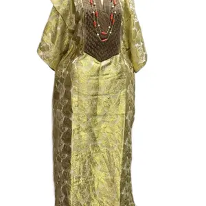 LUXURY AFRICAN EMBROIDERY BROCADE DAMASK BOUBOU DRESS FOR STYLISH WOMEN - Elegant and rich textured brocade with brown embroidery